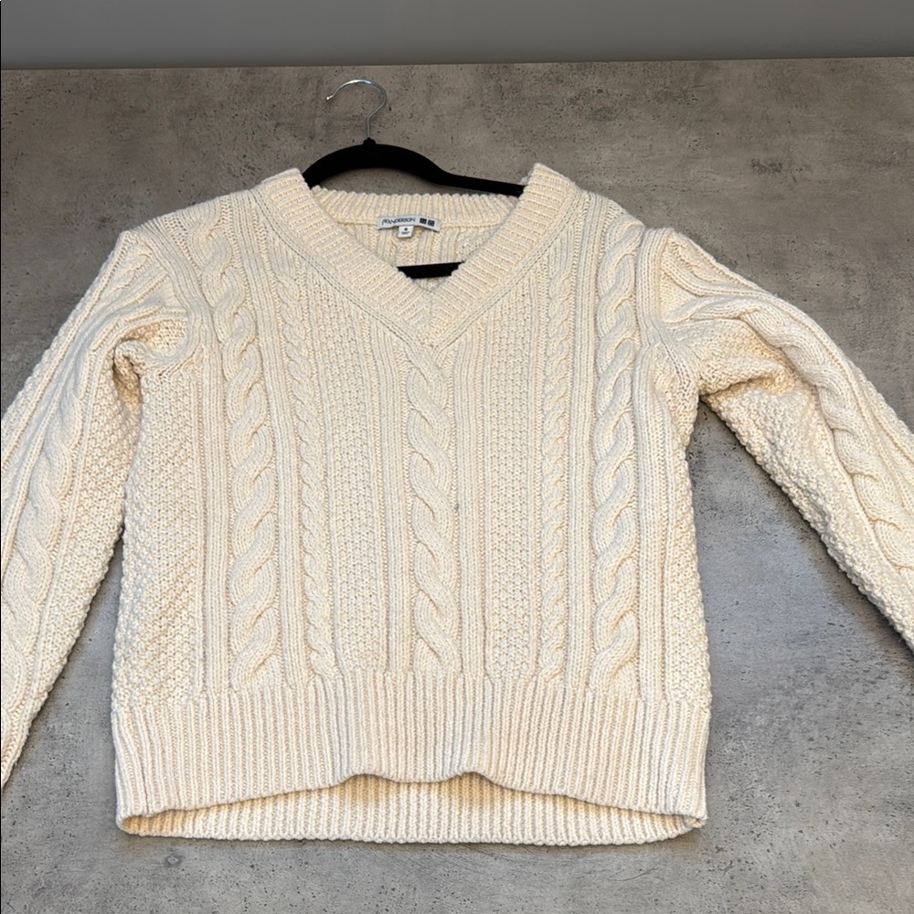 Cream Cable Knit V-Neck Sweater